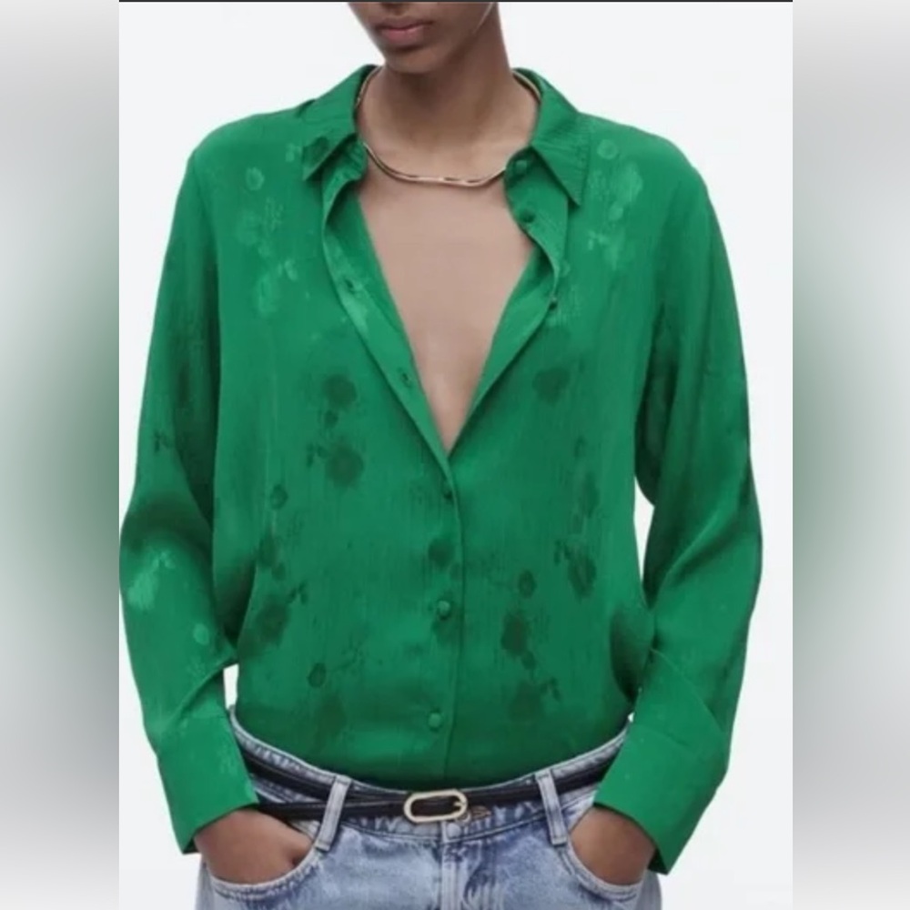 Zara Vibrant Green Button Down Shirt
